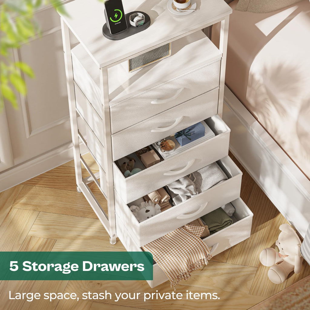 White 5 Drawer Dresser with Charging Station M791754