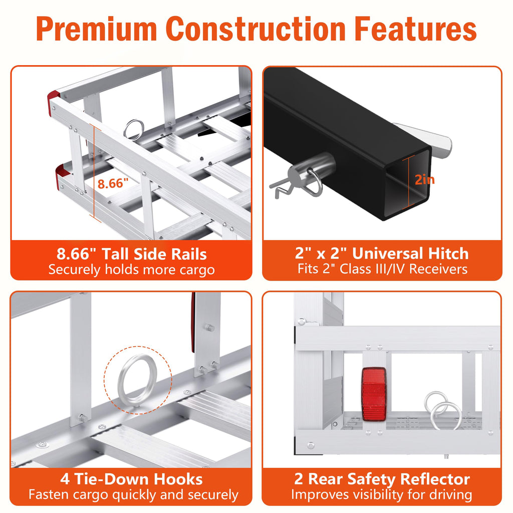Aluminum Hitch Cargo Carrier with Ramp, 50" x 29.5" x 8.7", 500lbs Capacity X9515