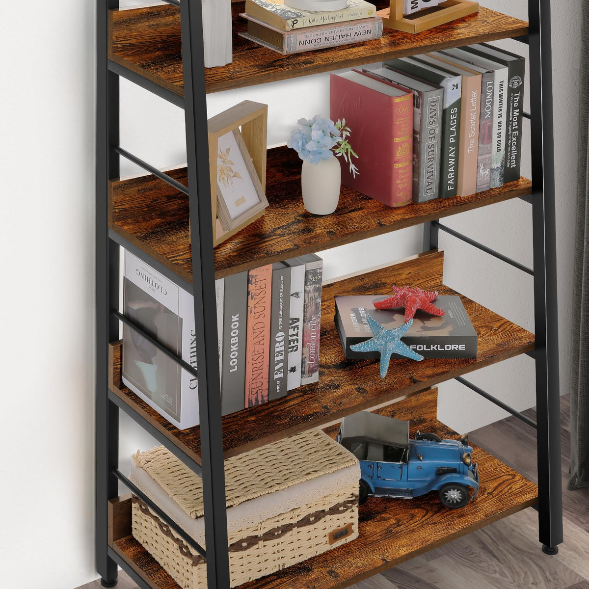 5 Tier Wood Metal Ladder Shelf Bookcase L64341