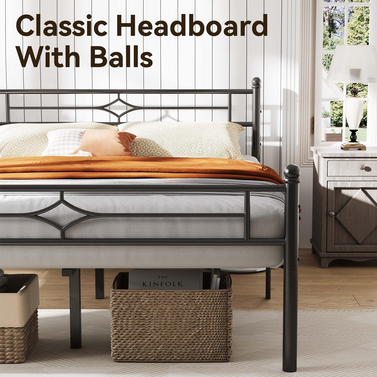 Full Size Black Metal Bed Frame with Headboard and Footboard U978122