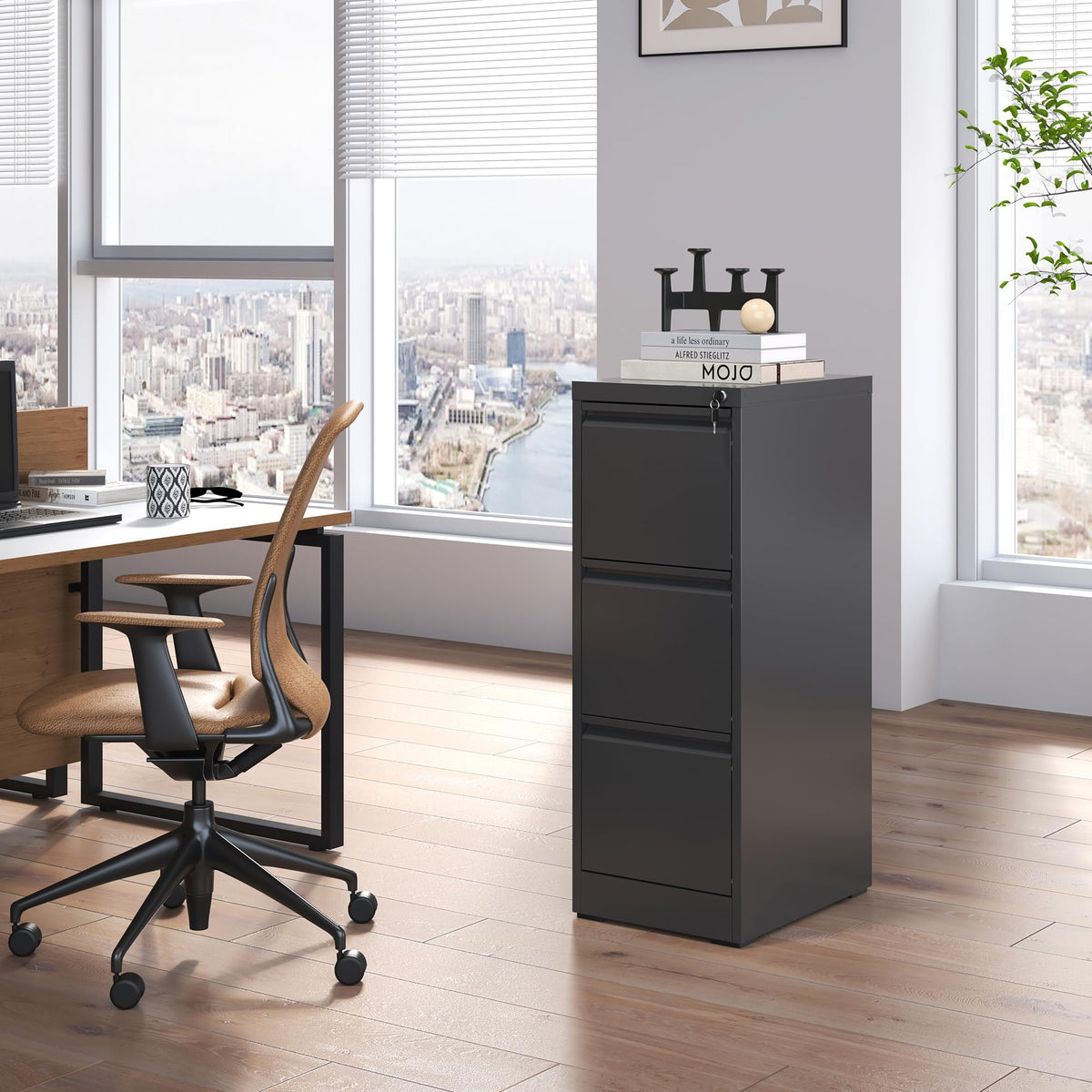 3 Drawer Metal File Cabinet with Lock W903222