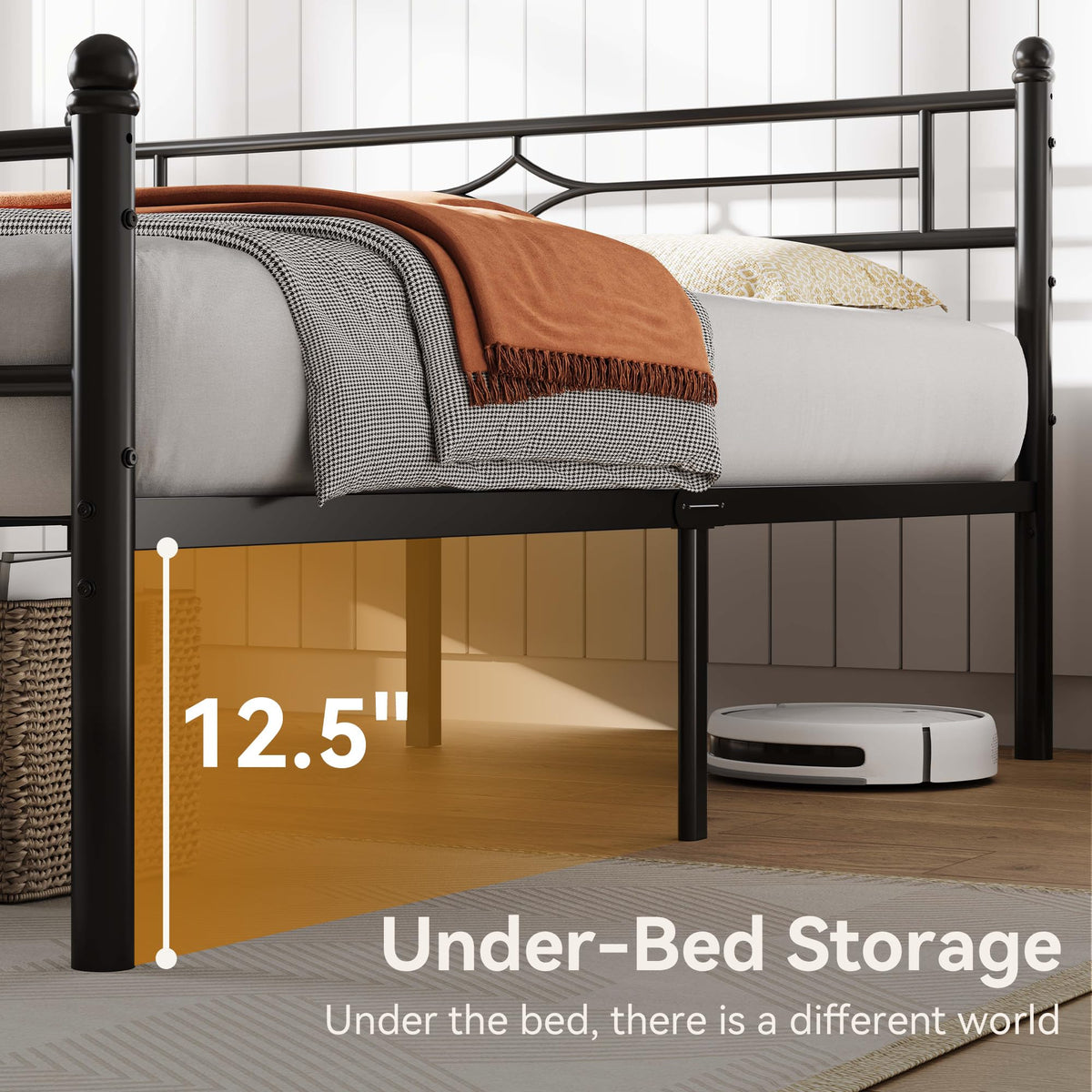 Full Size Black Metal Bed Frame with Headboard and Footboard U978122