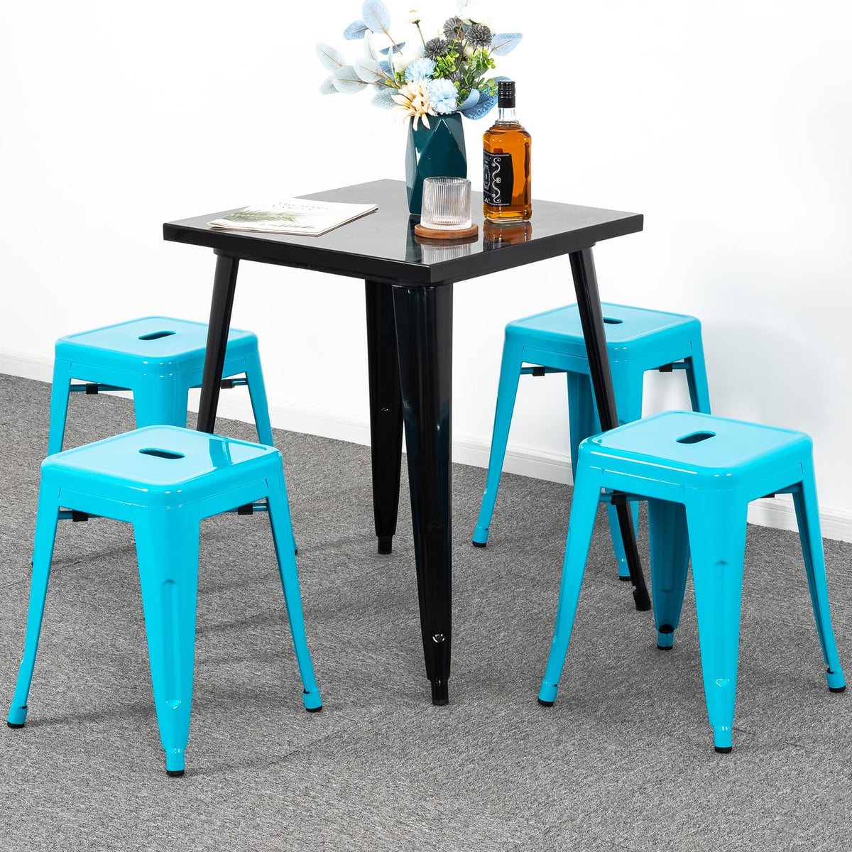 Teal Blue 18 Inch Metal Stools Set of 4 P8121