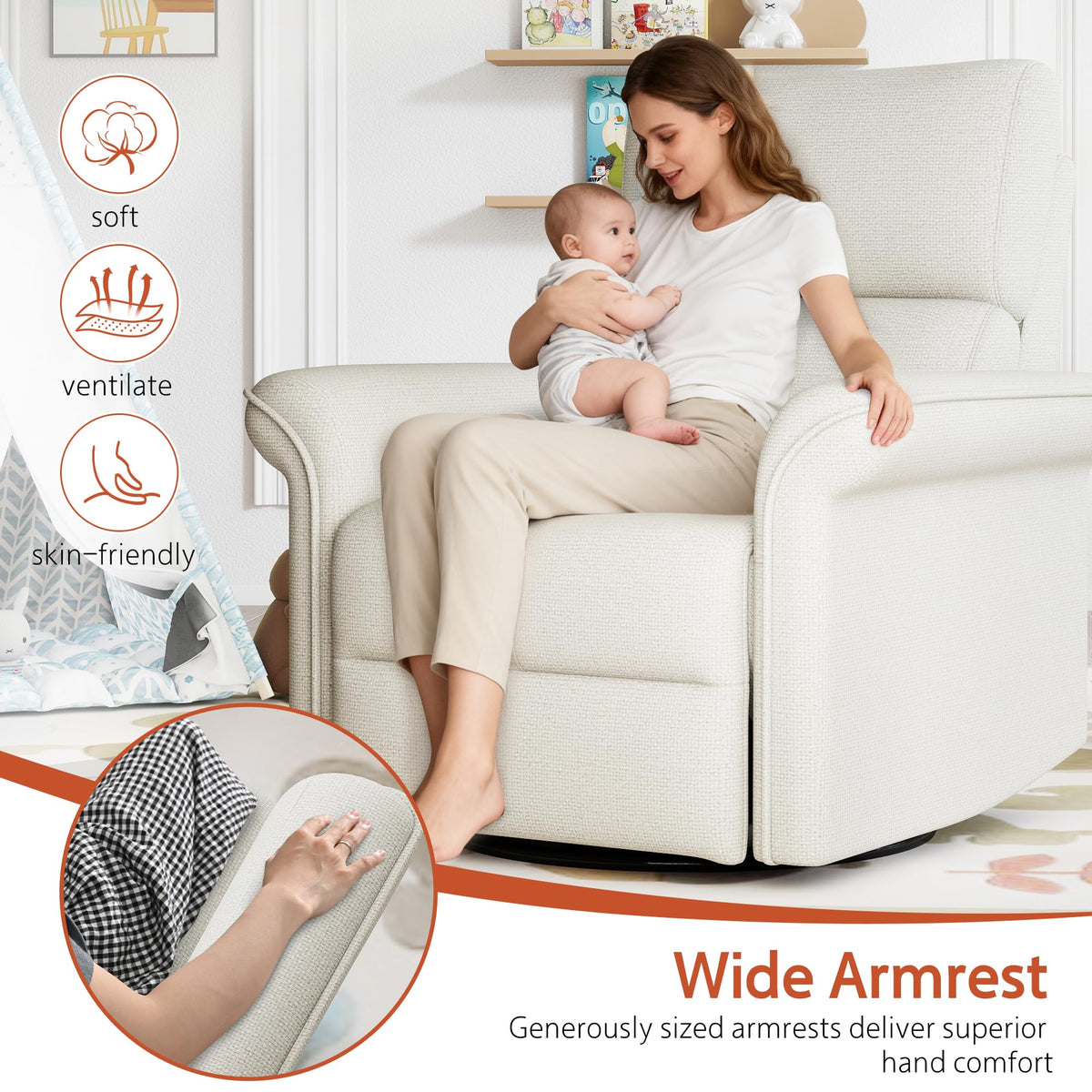 Fabric Light Gray Swivel Rocker Recliner Chair F5110