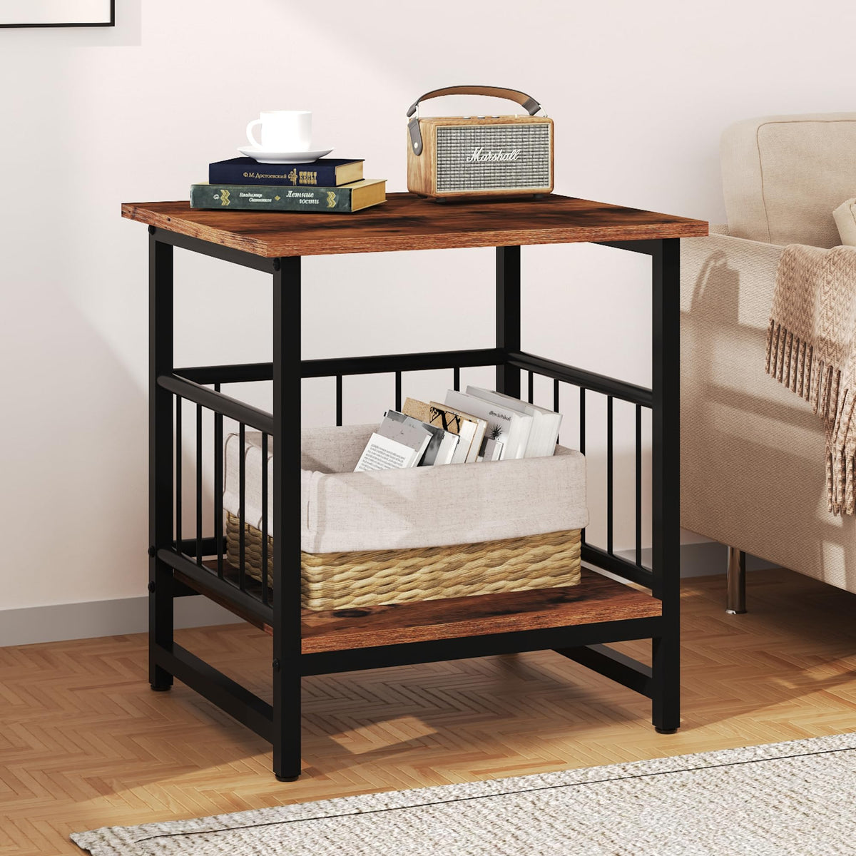 18” Square Side Table with Open Storage Shelf Q1116