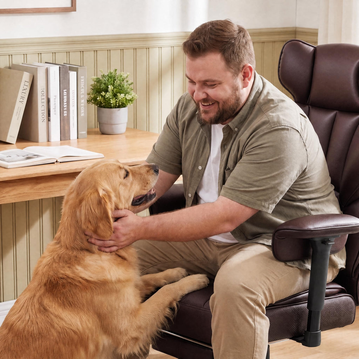 Big and Tall Brown Ergonomic Office Chair with Footrest U2940