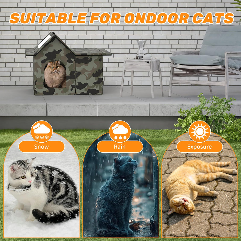 Weatherproof Collapsible Outdoor Cat House with Door and Soft Mat O871