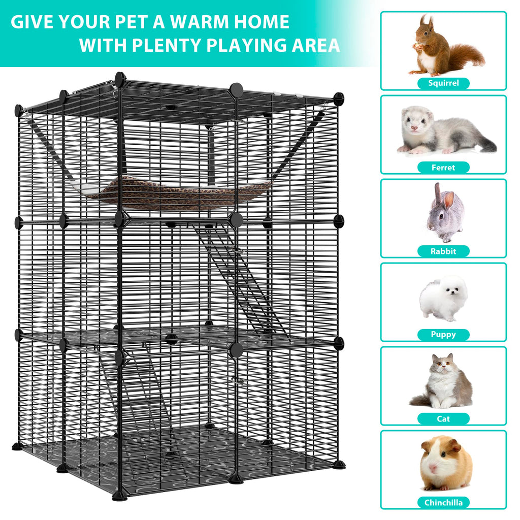 3-Tier Metal Wire Cat Cage with Hammock Y37869