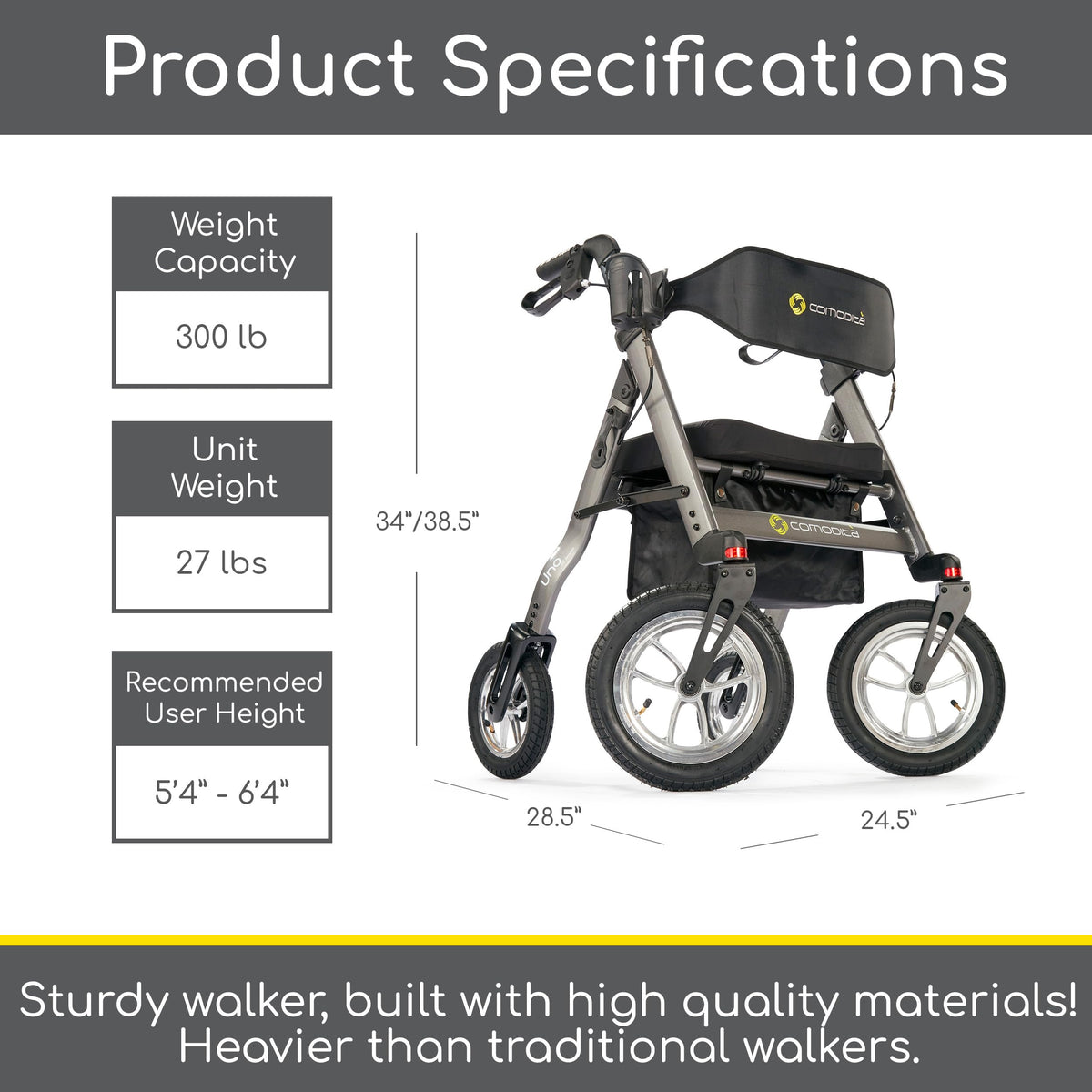 All Terrain Rolling Walker with Pneumatic Tires H3794