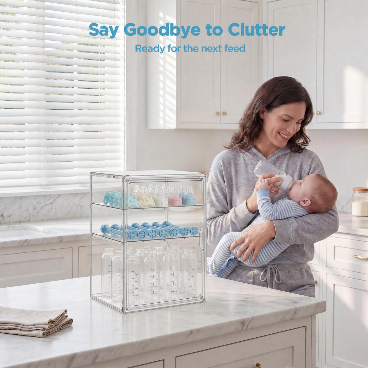 3 Tiers Adjustable Clear Acrylic Baby Bottle Storage Organizer P814652