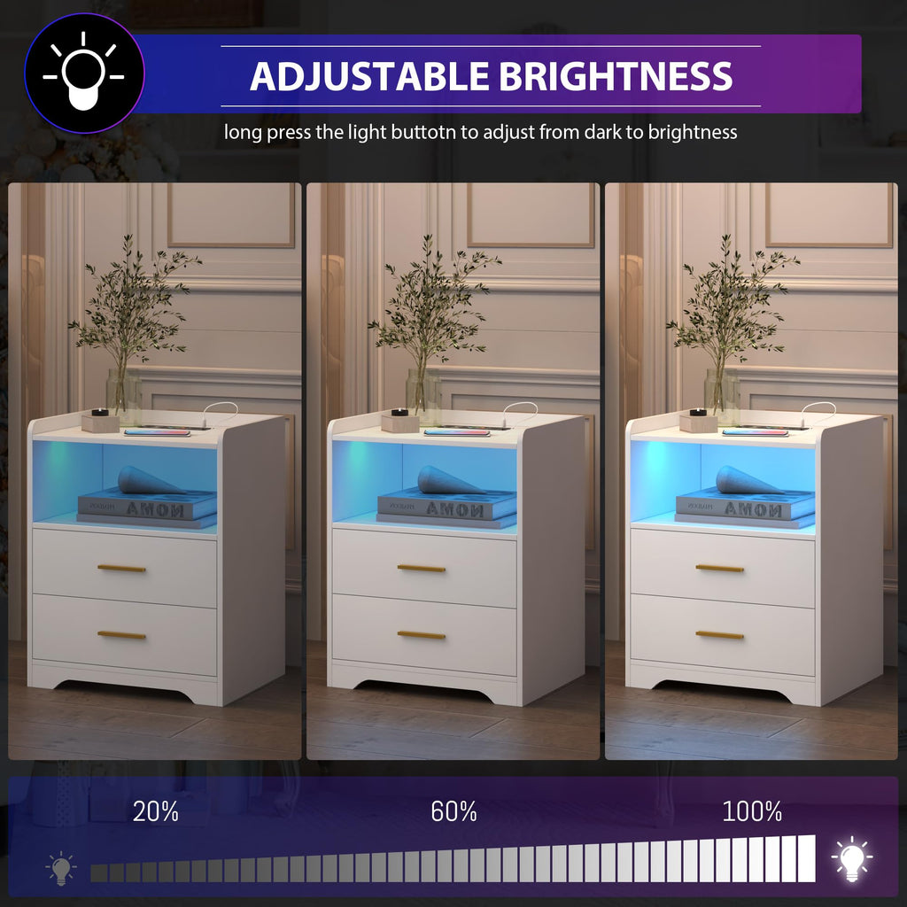 White Nightstand with Charging Station H852