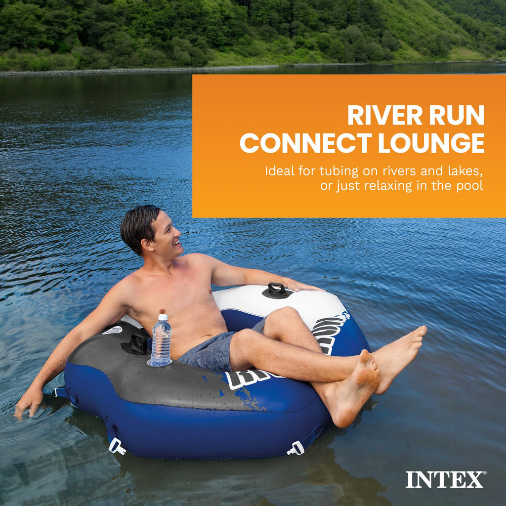Single Person Inflatable Lounge Tube Chair with Mesh Bottom, Backrest, and Built in Cupholders I804028