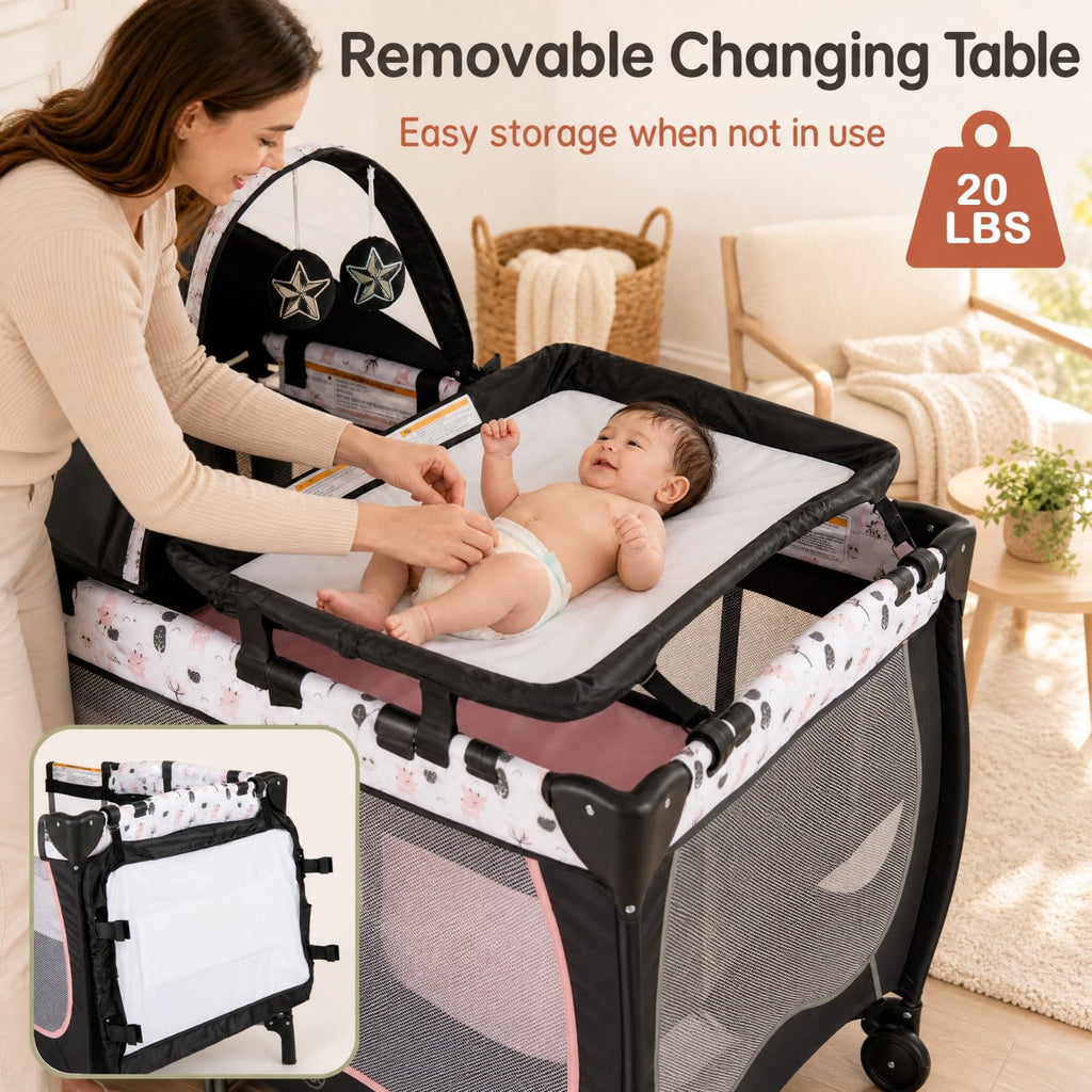 4 in 1 Portable Baby Playard with Bassinet and Changing Table W32580