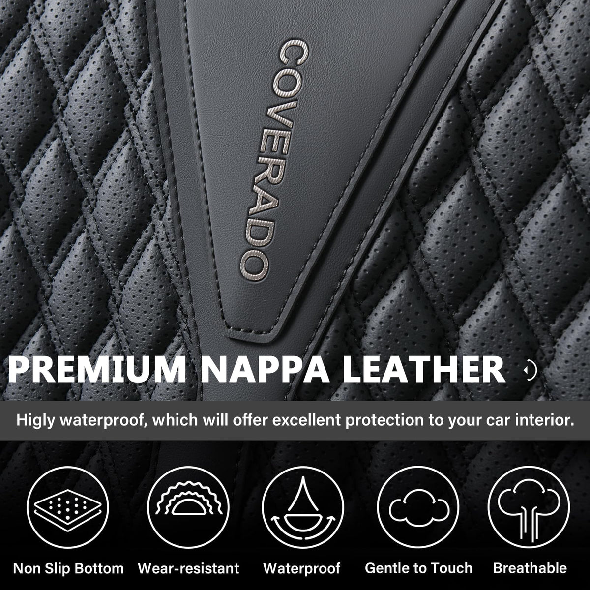Black 5 Seats Nappa Leather Car Seat Covers Full Set N513