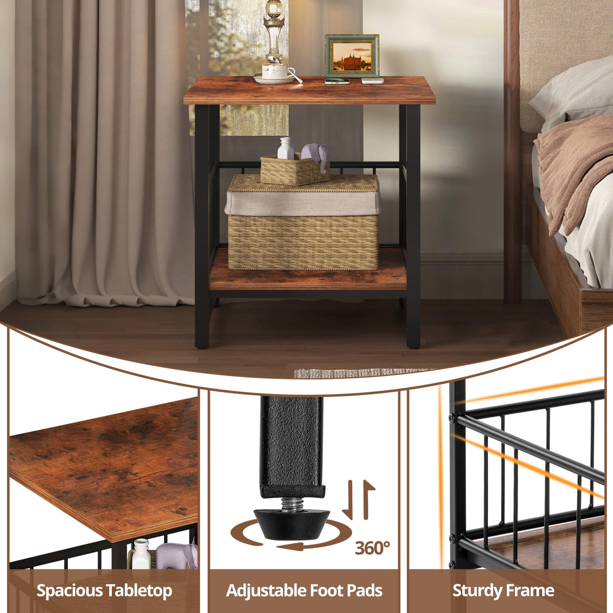 18” Square Side Table with Open Storage Shelf Q1116