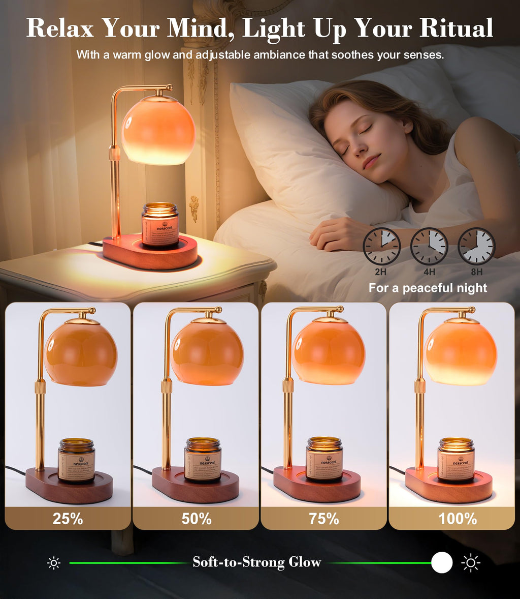 Amber Glass Candle Warmer Lamp Adjustable Height with Timer D5816