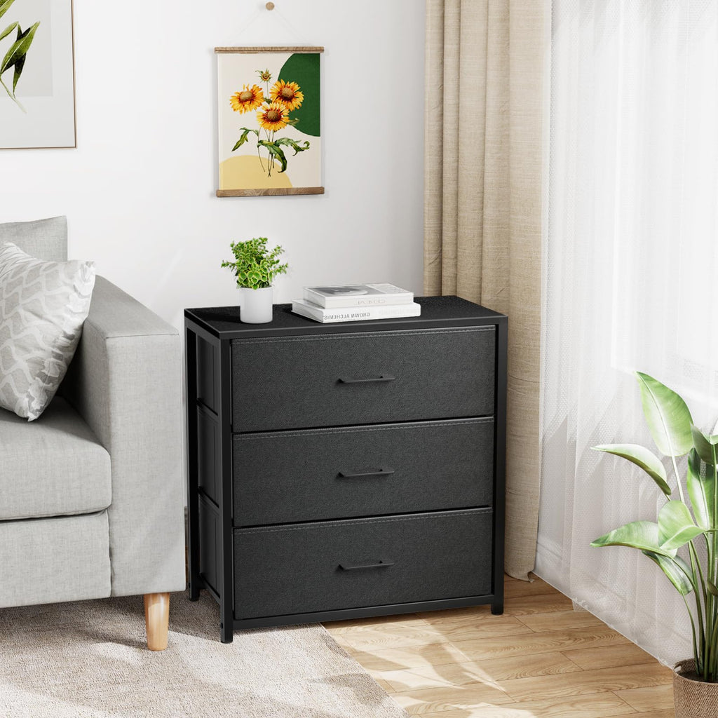 Black 3 Fabric Drawer Nightstand T77524