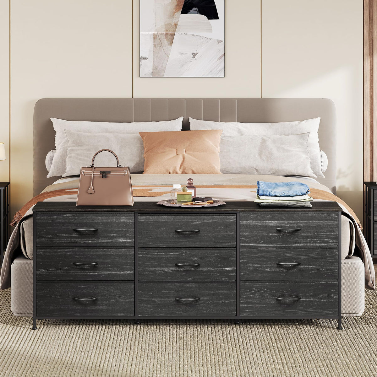 Black 9 Drawer Wood Dresser TV Stand V485485