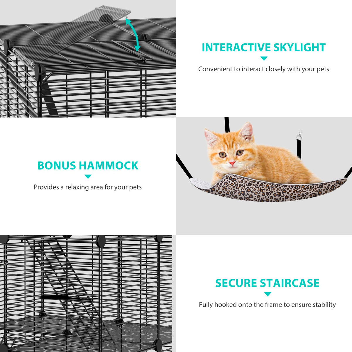 3-Tier Metal Wire Cat Cage with Hammock Y37869
