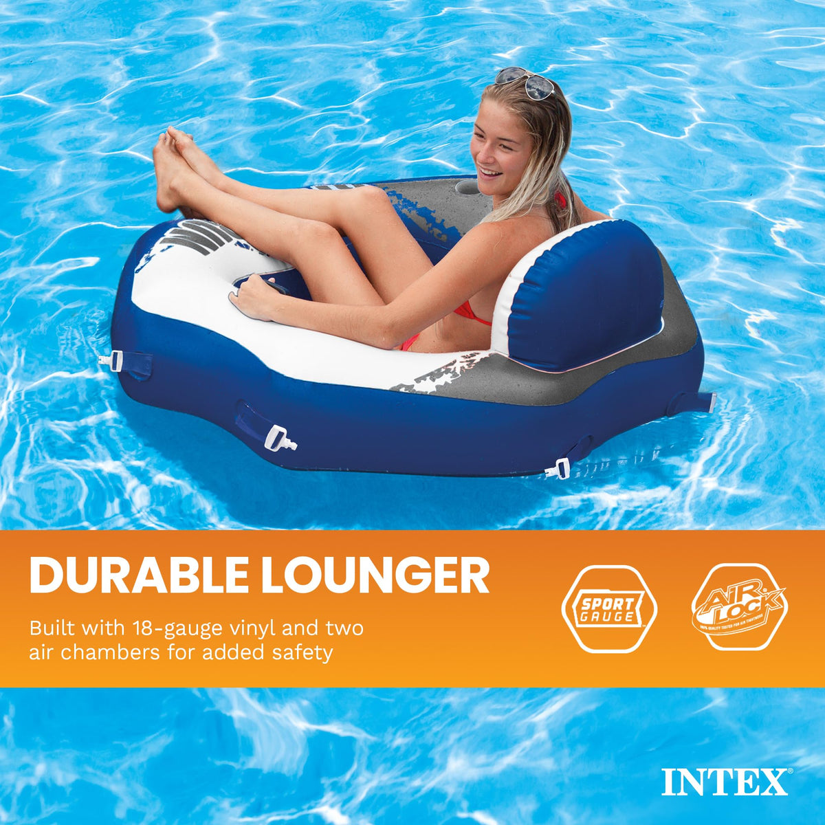 Single Person Inflatable Lounge Tube Chair with Mesh Bottom, Backrest, and Built in Cupholders I804028