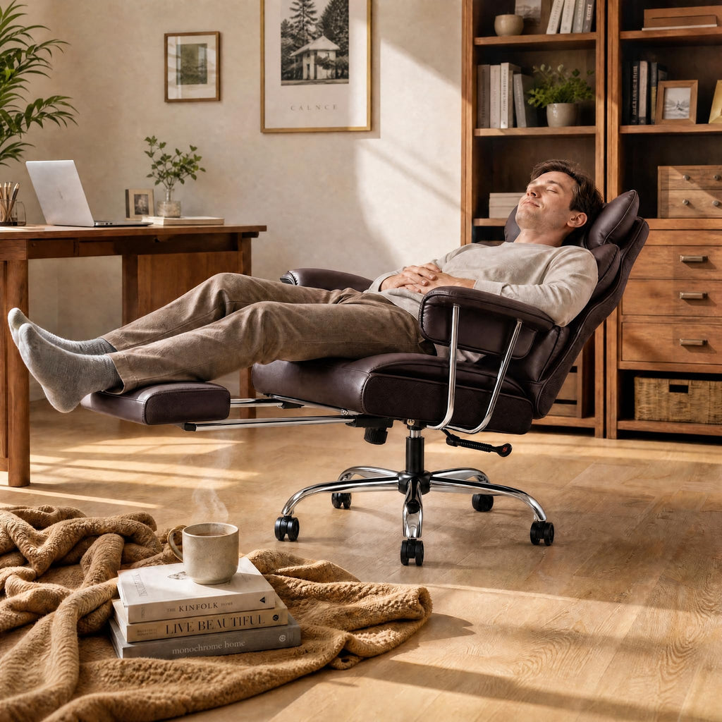 Big and Tall Brown Ergonomic Office Chair with Footrest U2940
