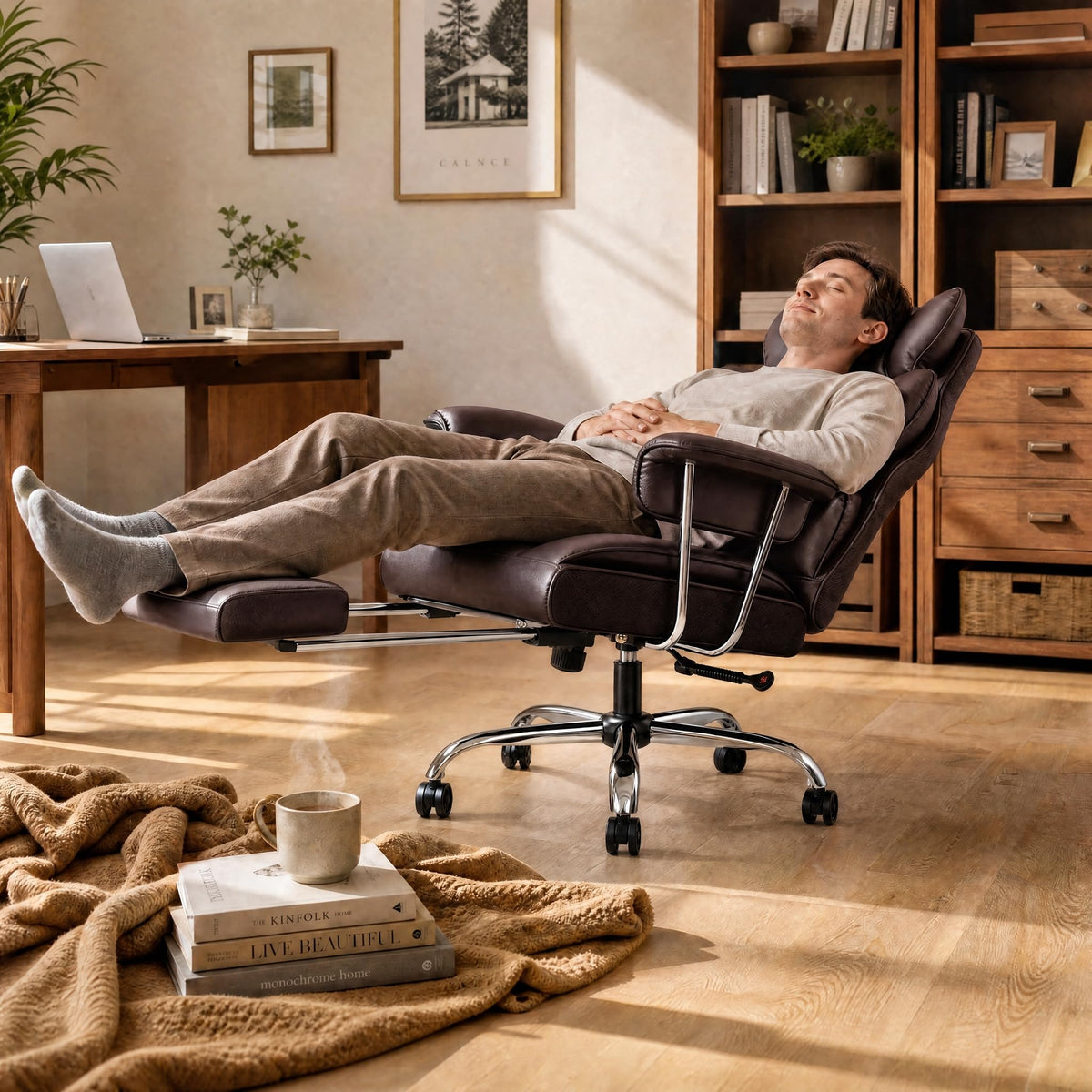 Big and Tall Brown Ergonomic Office Chair with Footrest U2940