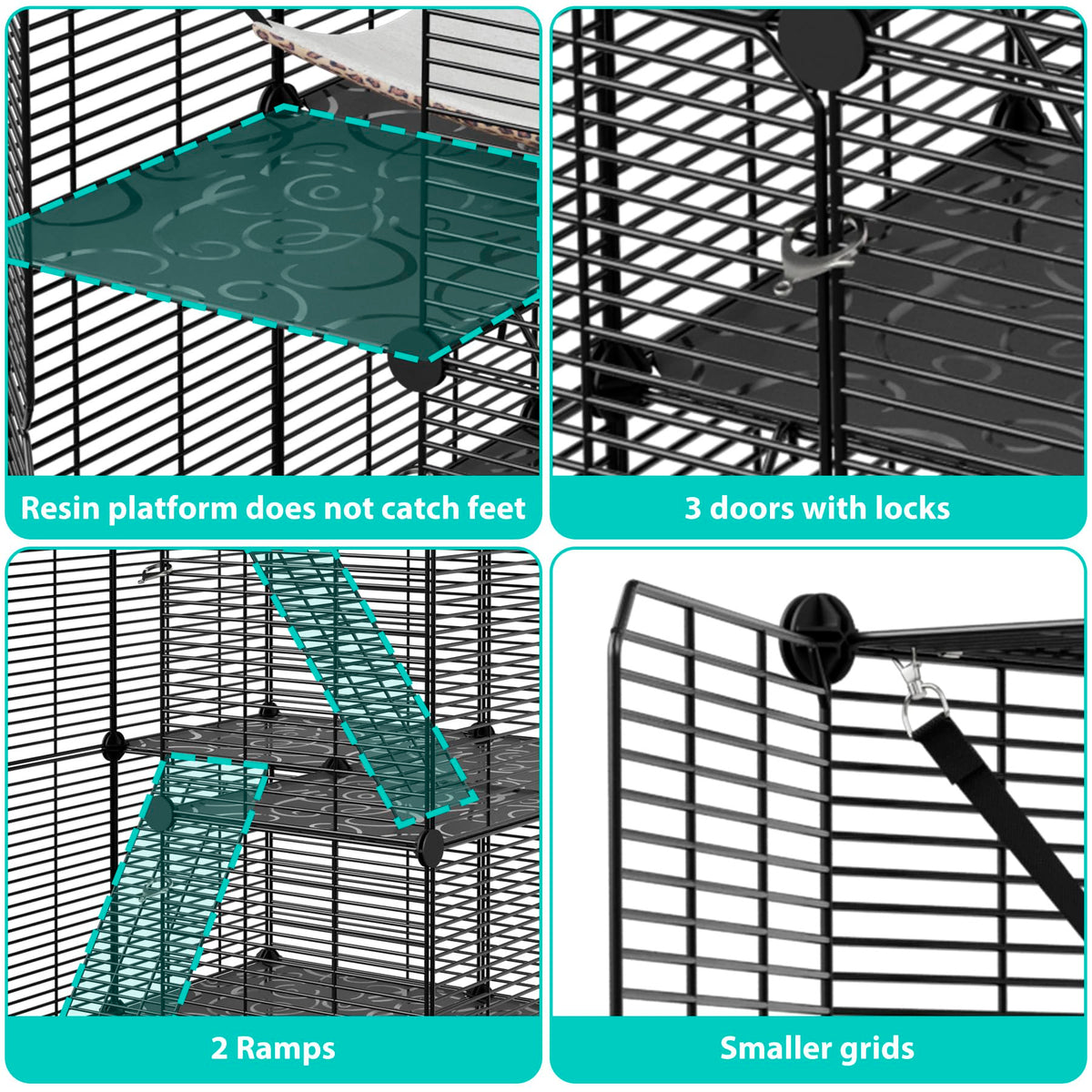 3-Tier Metal Wire Cat Cage with Hammock Y37869
