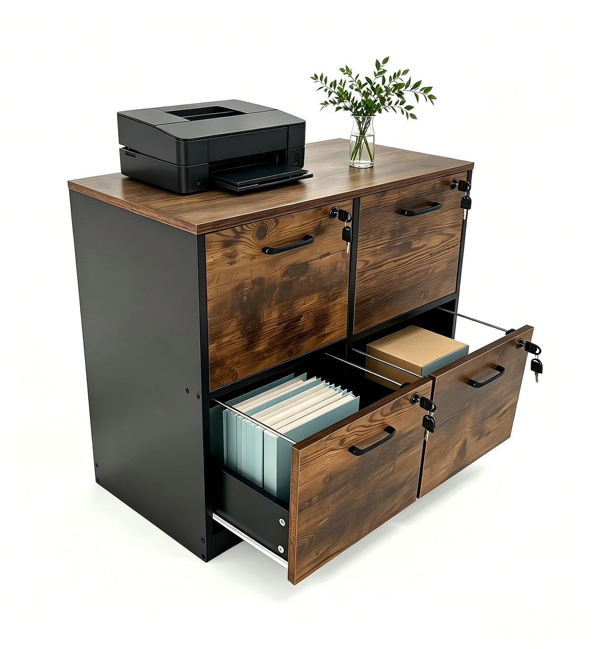 4 Drawer Wooden Lockable File Cabinet W3106
