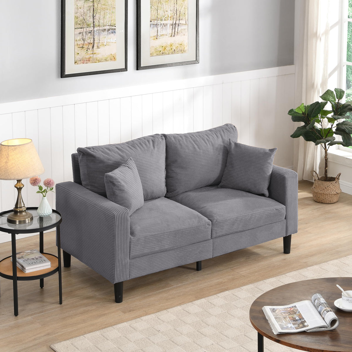Light Gray Upholstered 2 Seat Loveseat Sofa D686365