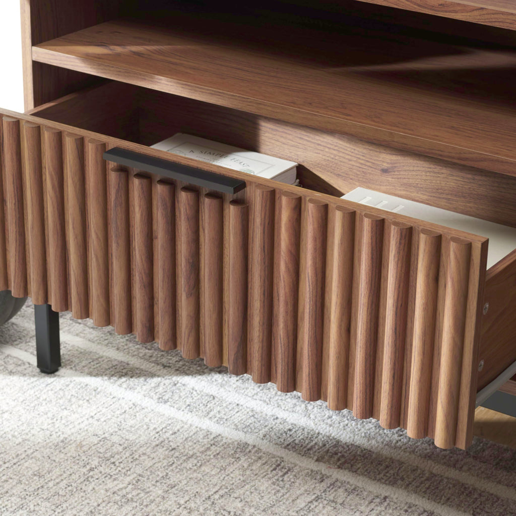 Walnut Brown Black 2 Drawer TV Stand Q6877