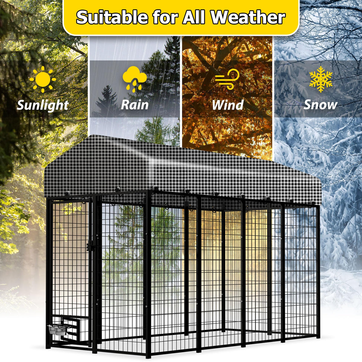 Heavy Duty Outdoor Dog Kennel with Roof Cover H5375