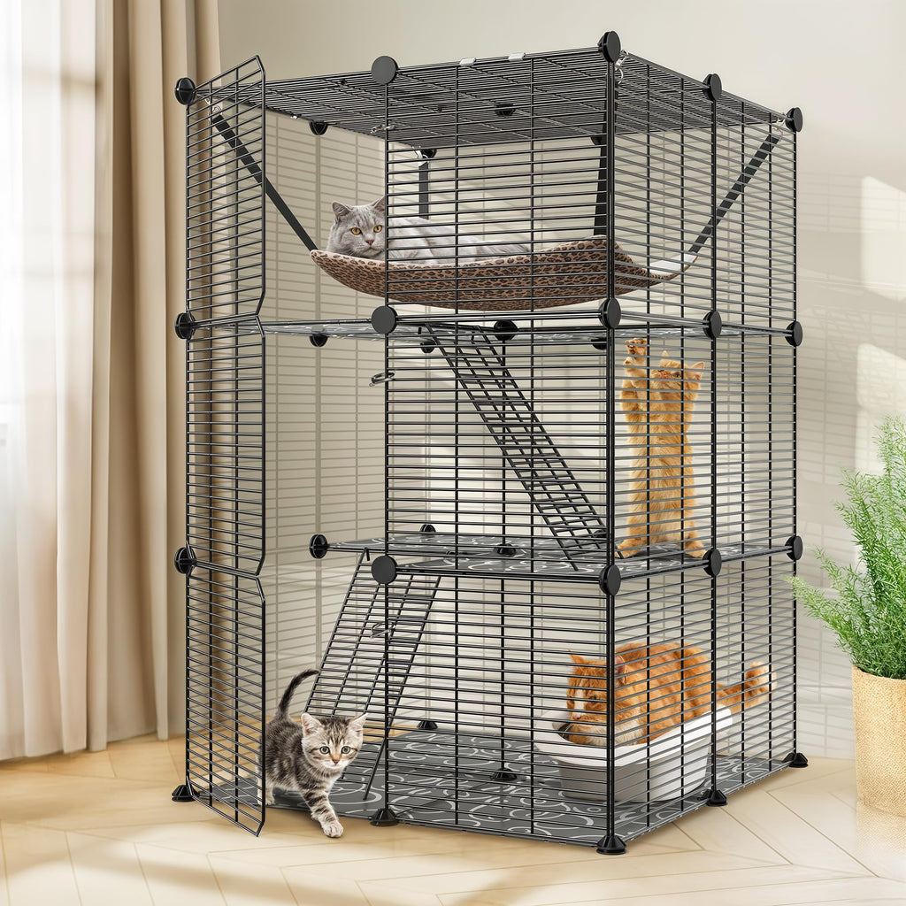 3-Tier Metal Wire Cat Cage with Hammock Y37869