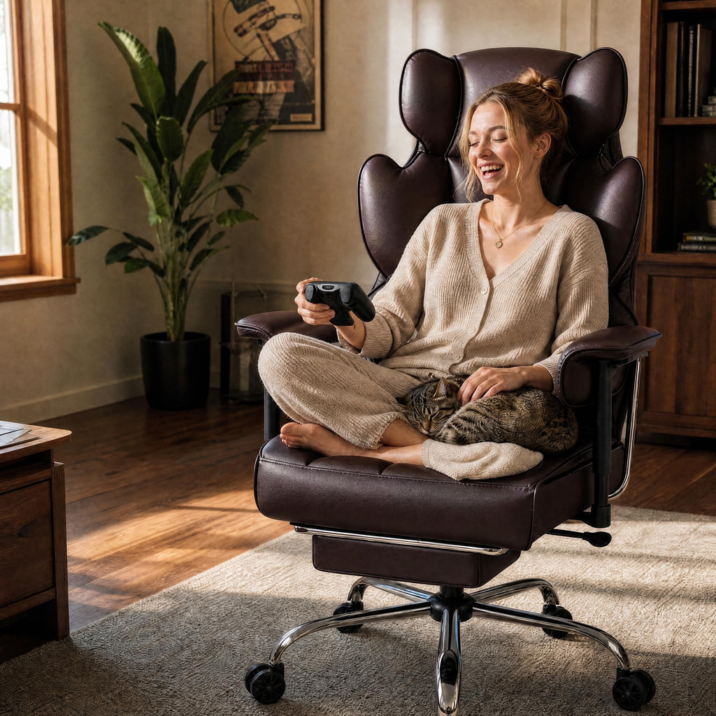 Big and Tall Brown Ergonomic Office Chair with Footrest U2940