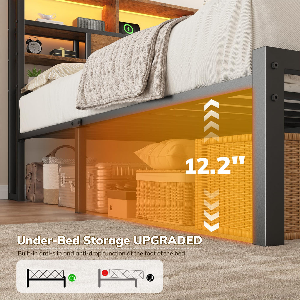 King Bed Frame with Storage Headboard and Charging Station G795