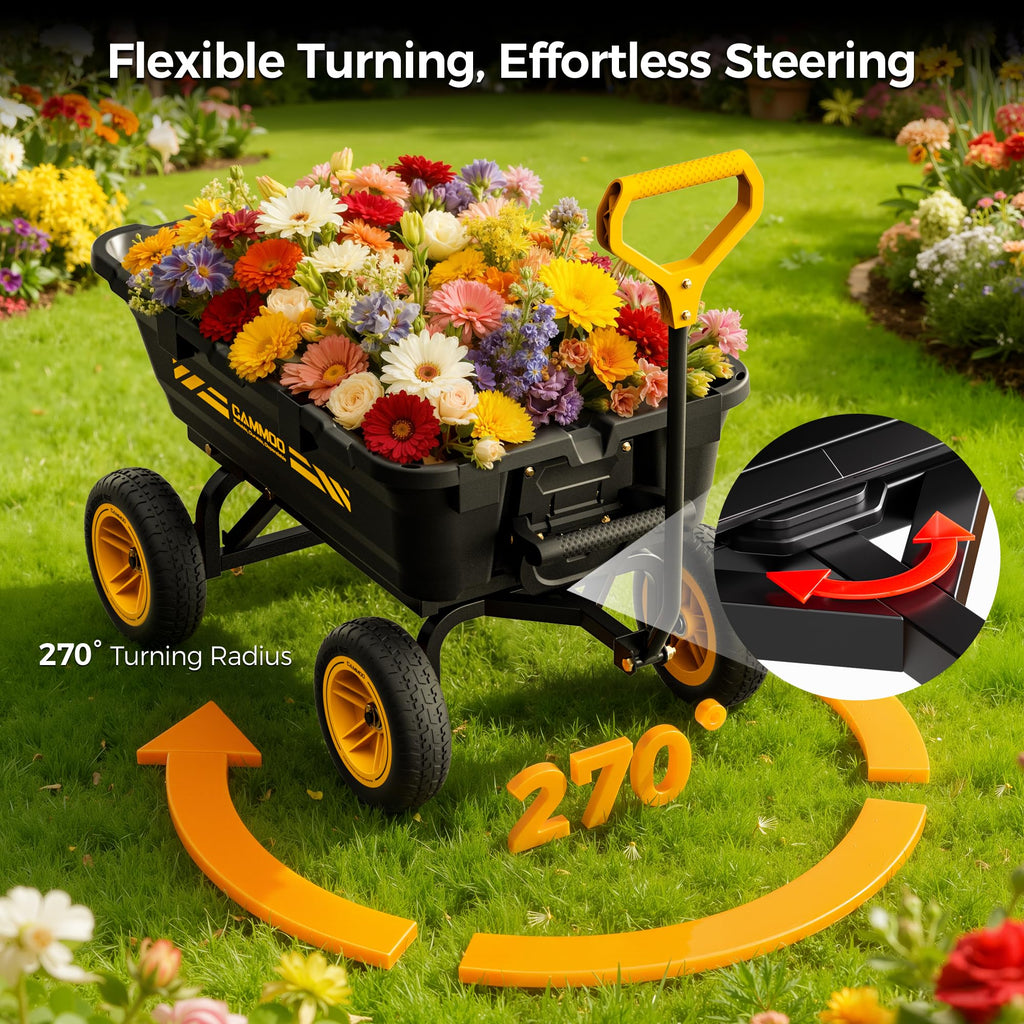 10-in No-Flat Tires Garden Dump Cart Wheelbarrow X40736