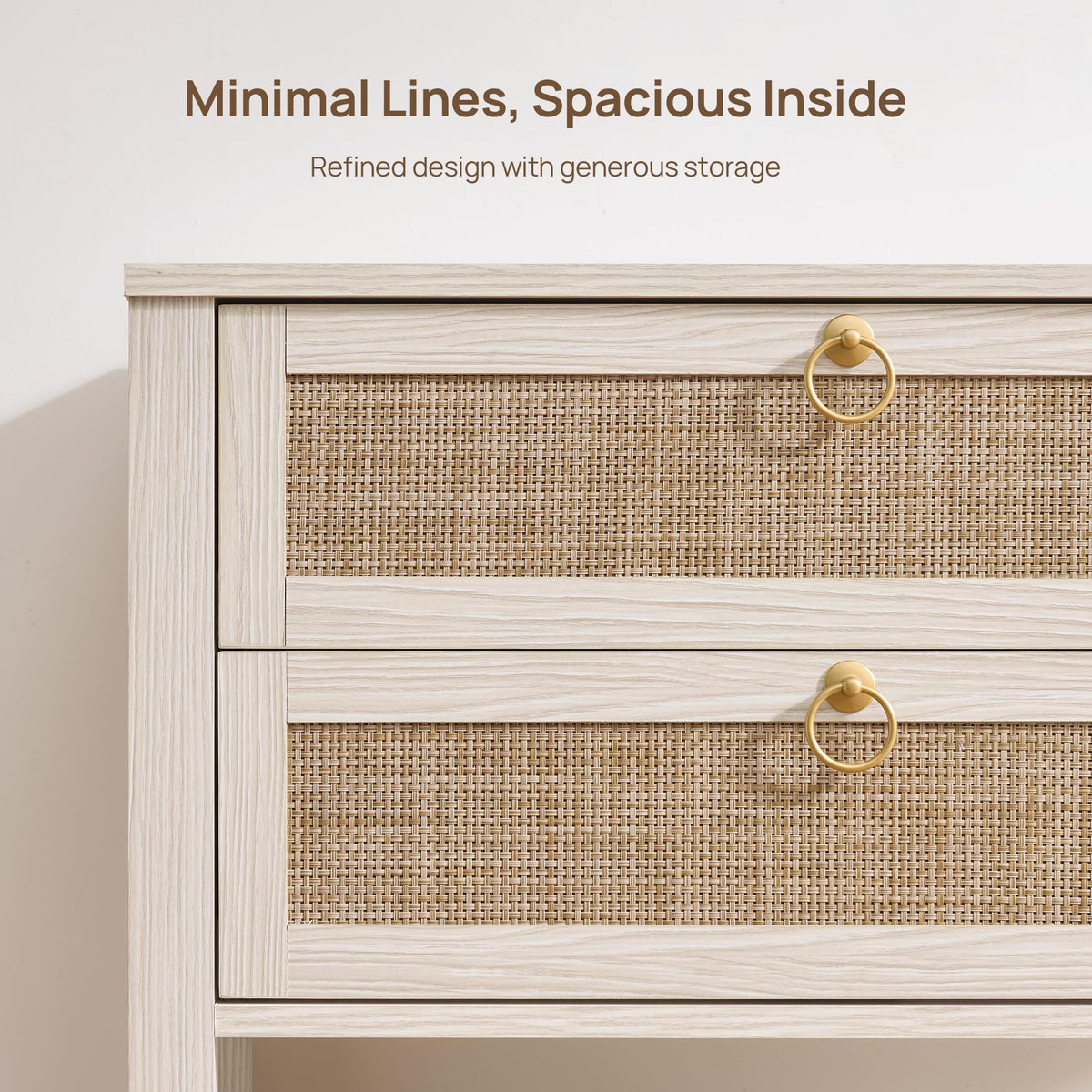White Rattan Nightstand with 2 Drawers F67948