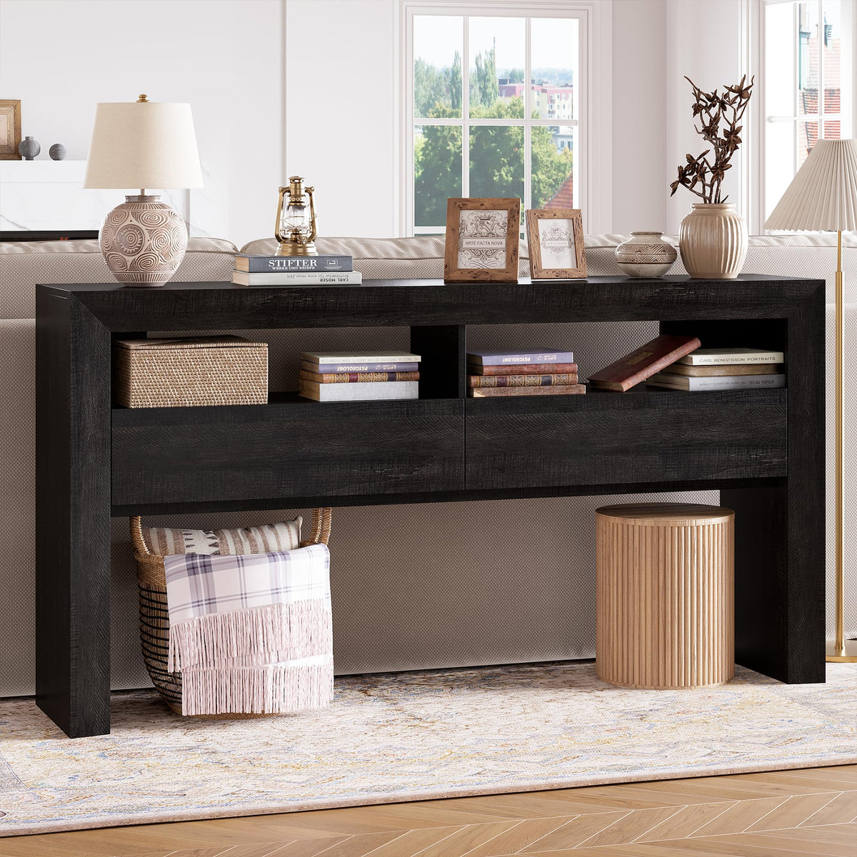 63" Dark Oak Console Table with 2 Drawers Y87271