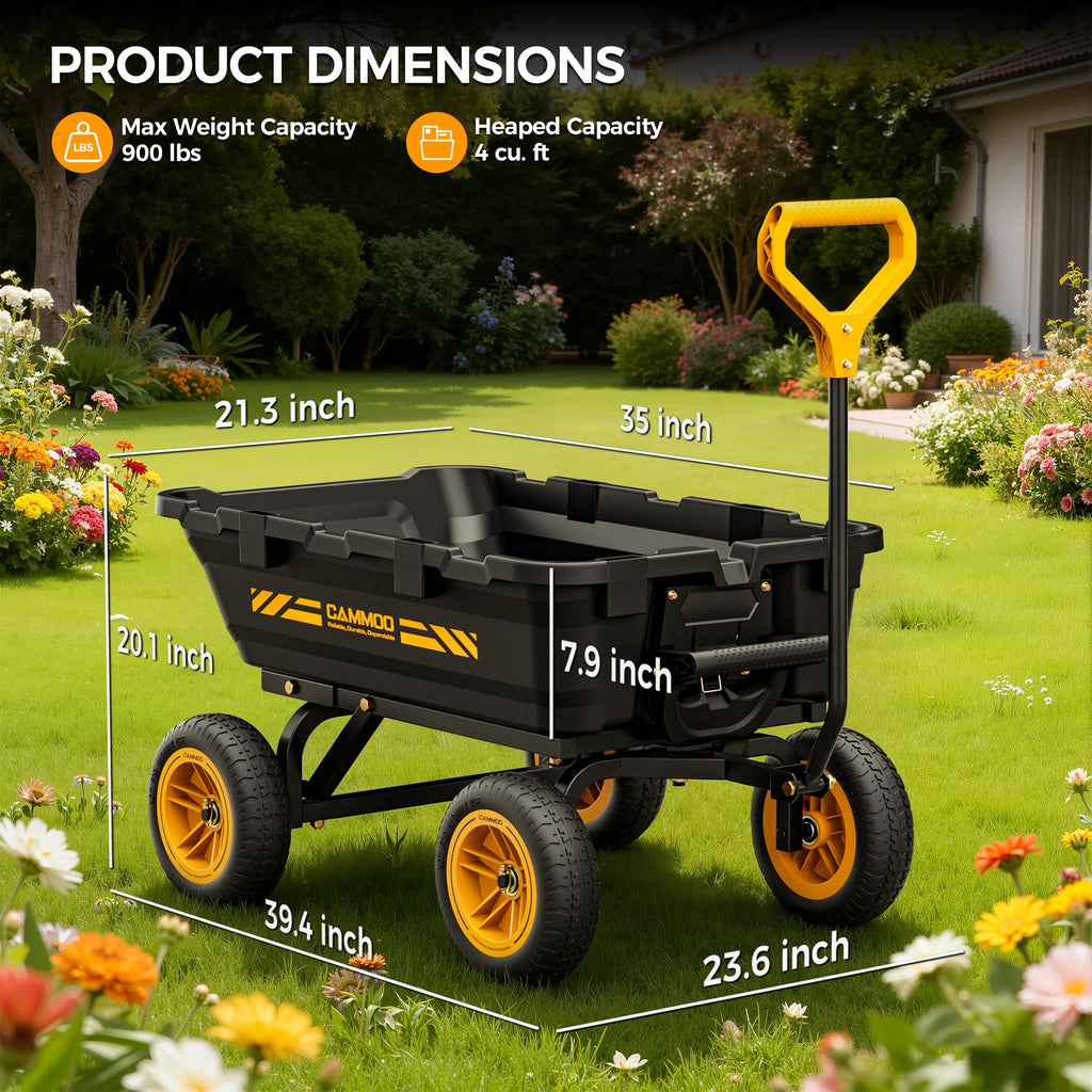 10-in No-Flat Tires Garden Dump Cart Wheelbarrow X40736