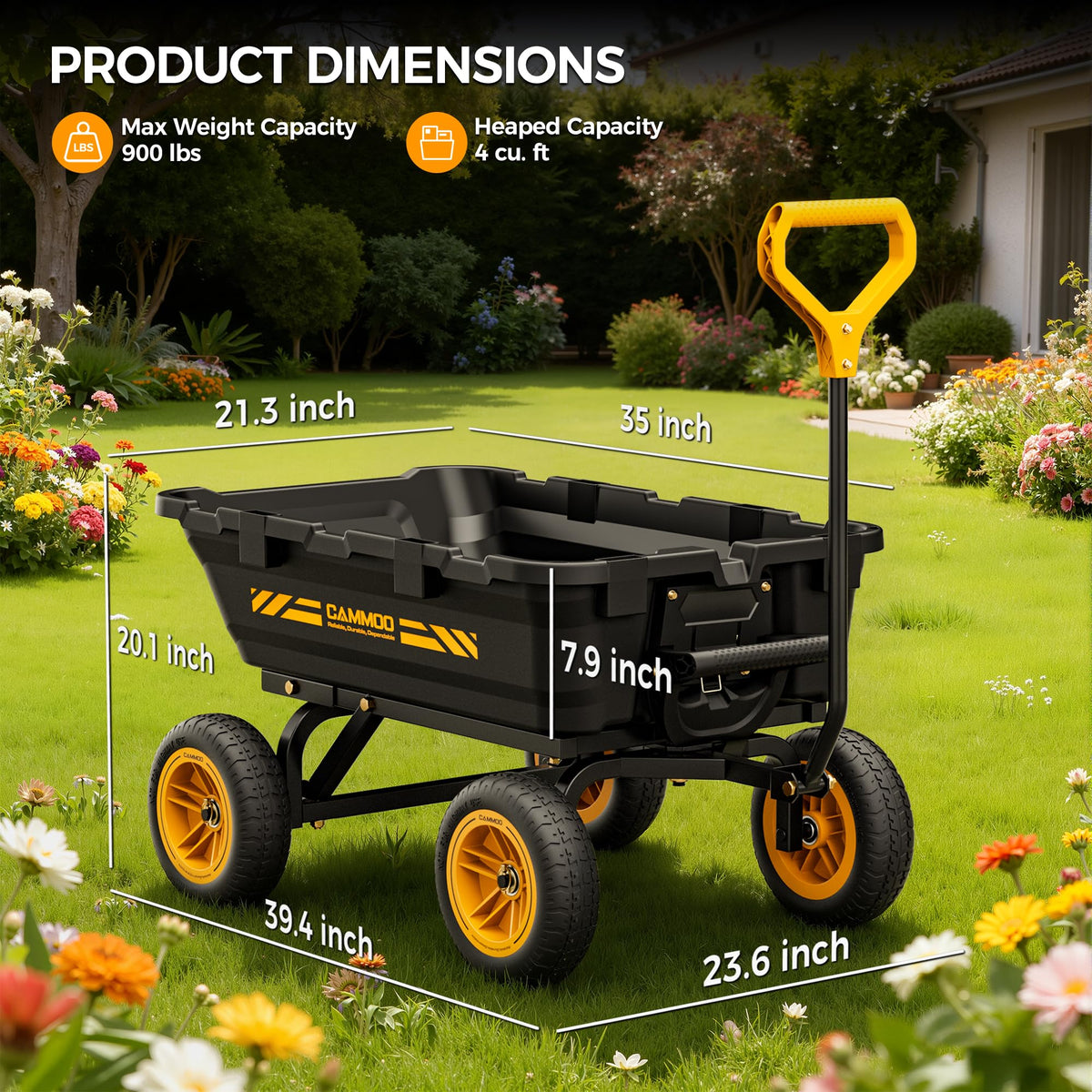 10-in No-Flat Tires Garden Dump Cart Wheelbarrow X40736