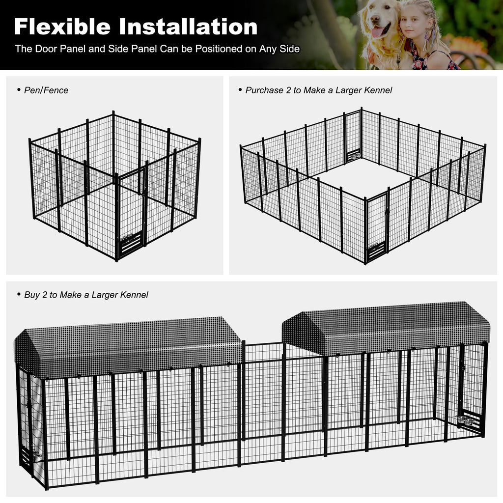 Heavy Duty Outdoor Dog Kennel with Roof Cover H5375
