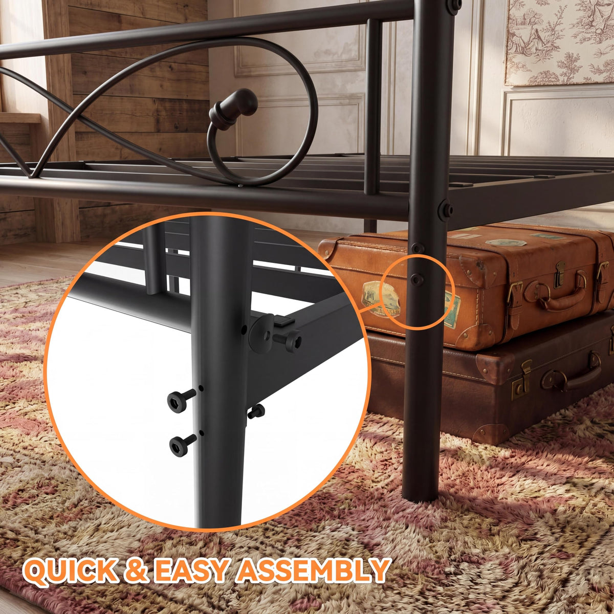 Full Size Metal Platform Bed with Under Storage U5554