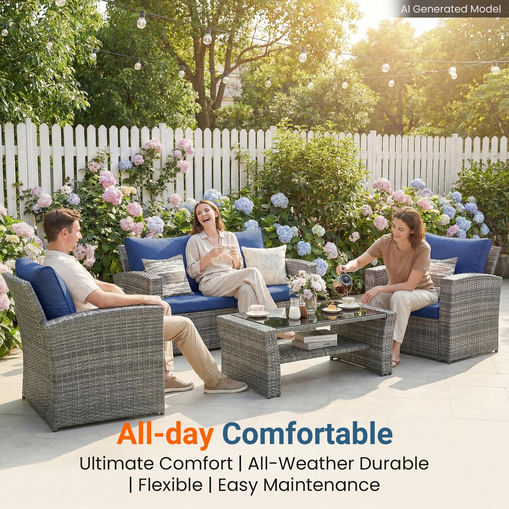 4 Piece Outdoor Wicker Patio Furniture Set O394