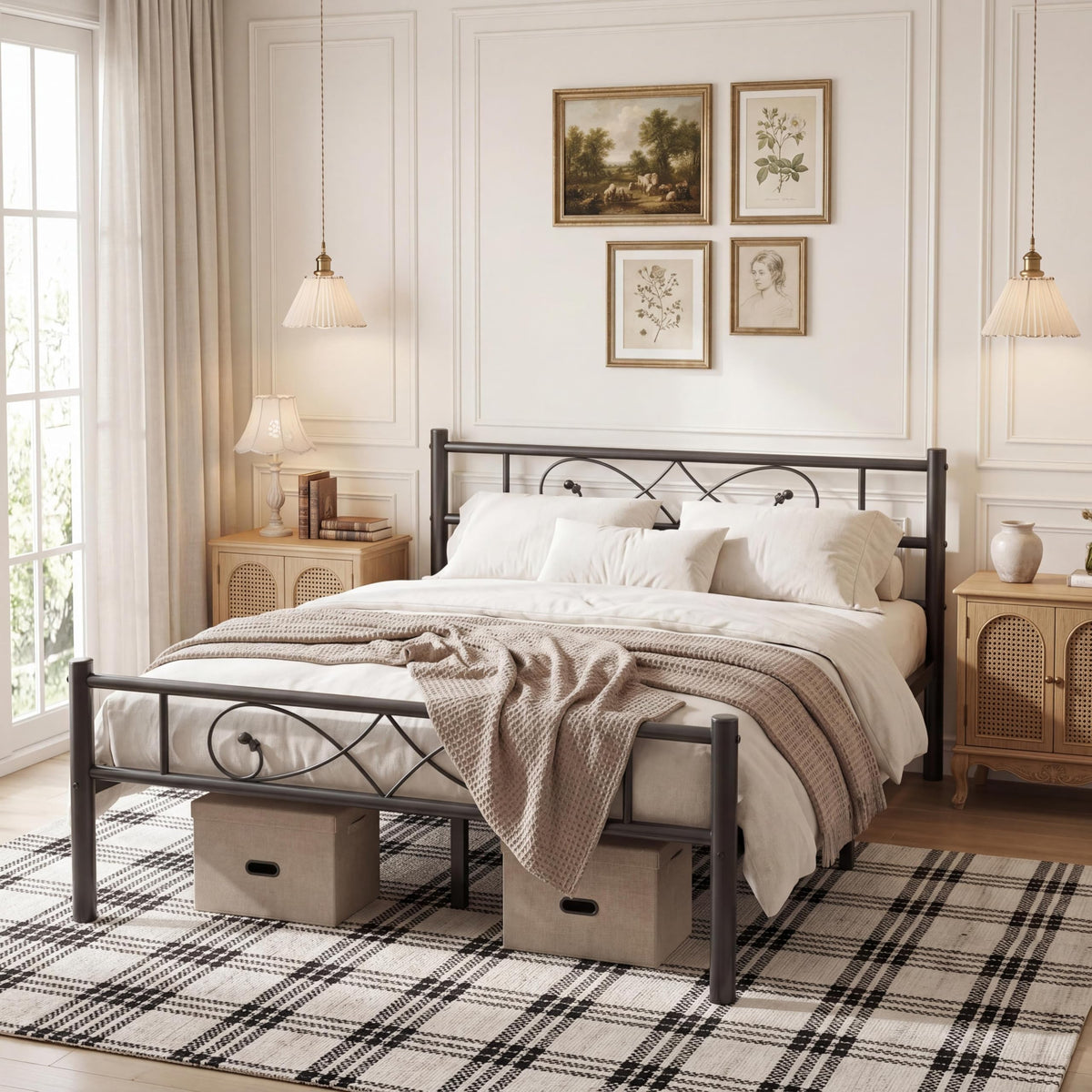Full Size Metal Platform Bed with Under Storage U5554