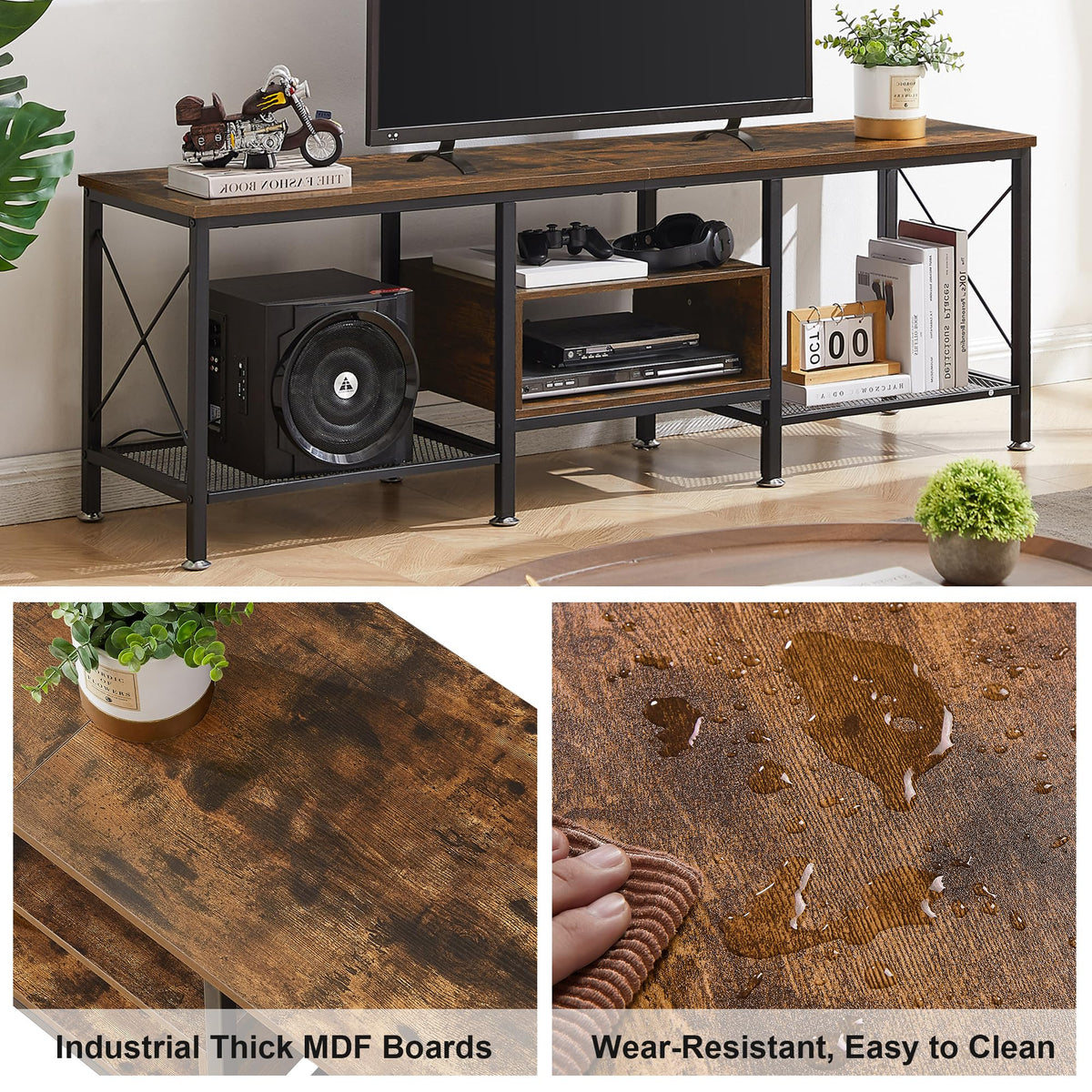 70 Inch 3-Tier TV Stand with Open Storage Shelves X230331