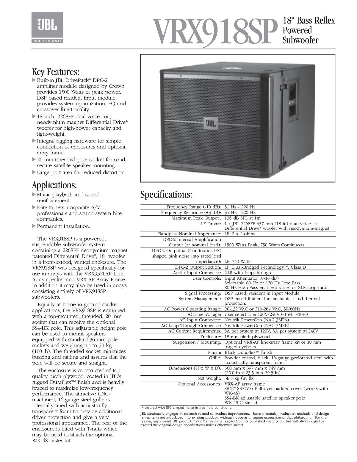 18-Inch Powered Subwoofer H55382