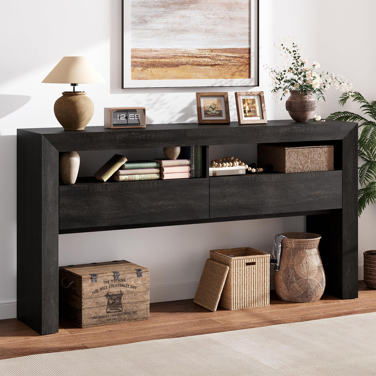 63" Dark Oak Console Table with 2 Drawers Y87271